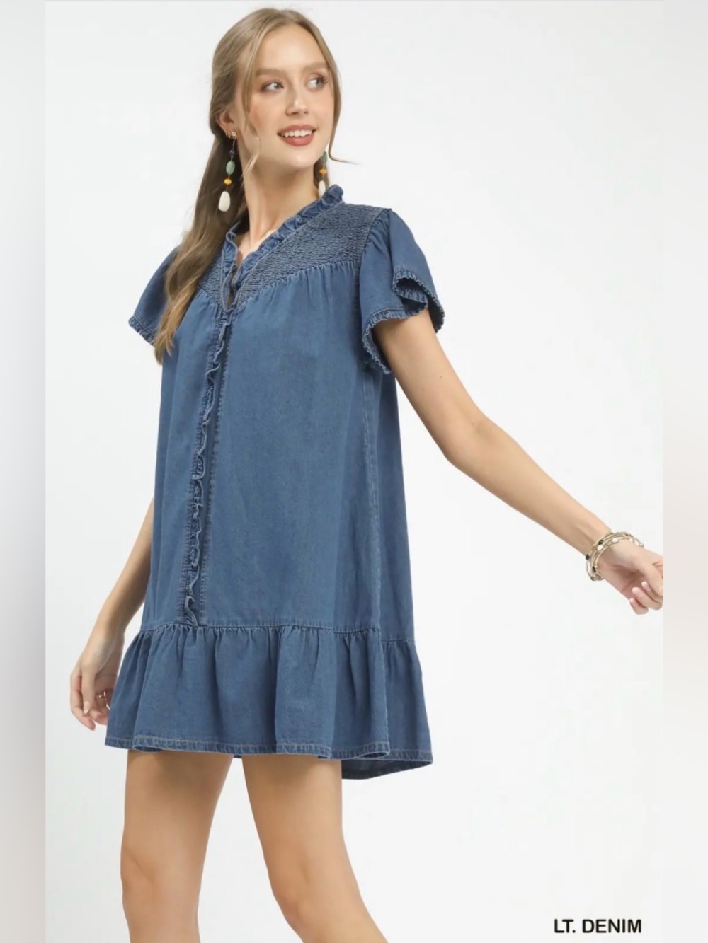 Umgee Ruffled Washed Denim Dress🛍️ - Picture 4 of 6